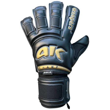 Rękawice 4Keepers Champ Gold Black VI RF2G z płynem do czyszczenia - technologia Giga Grip, krój Roll Finger 2nd Gen, ekskluzywny czarno-złoty design