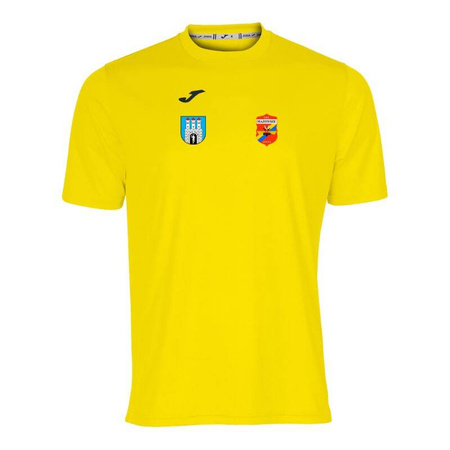 Koszulka treningowa MAZOWSZE GRÓJEC żółta – T-shirt z herbem DTF klubu i miasta Grójec, oddychający materiał, personalizowana
