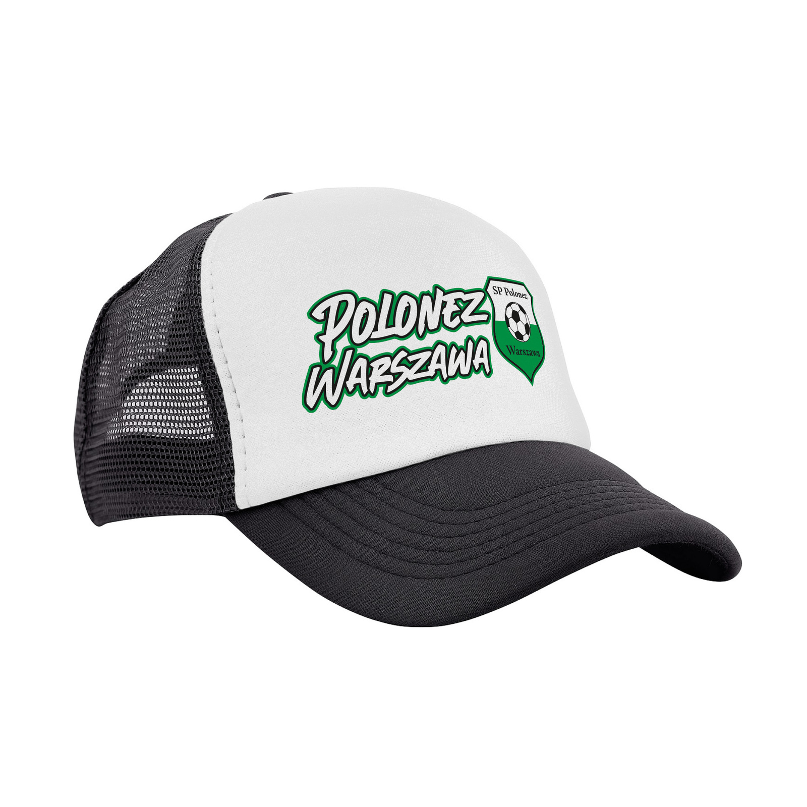 Czapka trucker POLONEZ WARSZAWA czarna nazwa i herb klubu – nadruk
