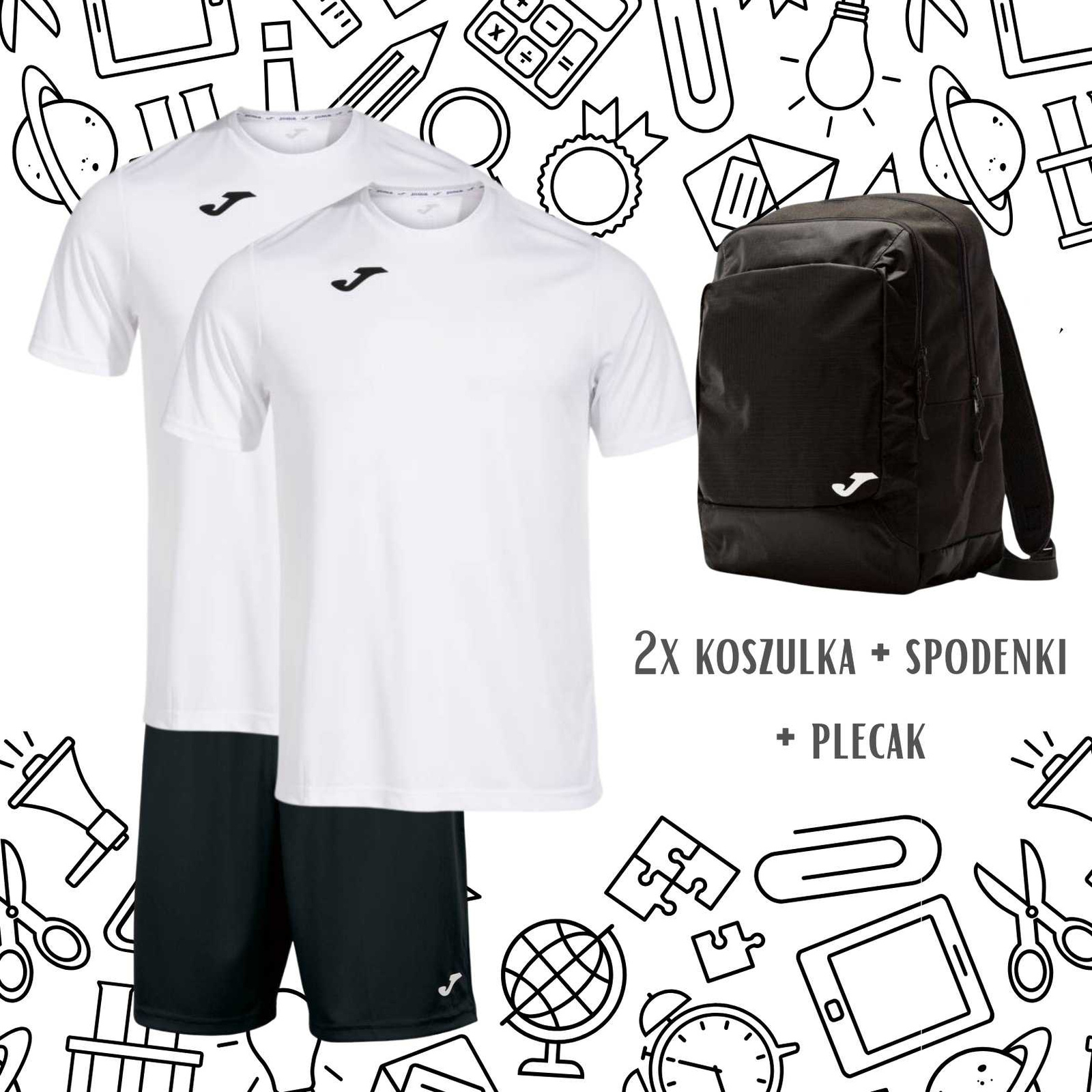 Sportowy komplet szkolny z dwiema koszulkami w zestawie z czarnym plecakiem Team