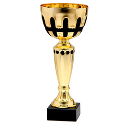 Puchar GT 25812 H26 – złoty puchar z czarnymi akcentami o wysokości 26 cm