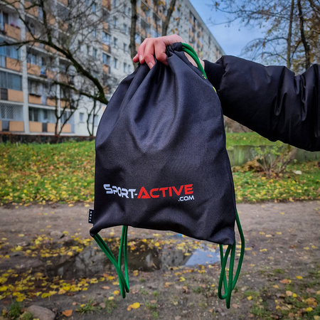 Worek na plecy MKS Ostrowianka z herbem i wzorem w pasy – żółto-zielono-czarny dla kibiców z Ostrowi Mazowieckiej