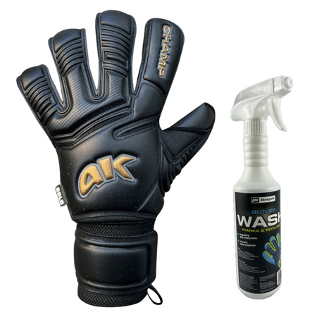 Rękawice 4Keepers Champ Gold Black VII RF2G junior z płynem do czyszczenia rękawic - styl i funkcjonalność w bramce