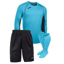 Zestaw bramkarski Joma Protec turkusowy - trójczęściowy komplet z długim rękawem, krótkie spodenki z ochraniaczami, profesjonalne getry, zwiększona ochrona, kontrastowy design