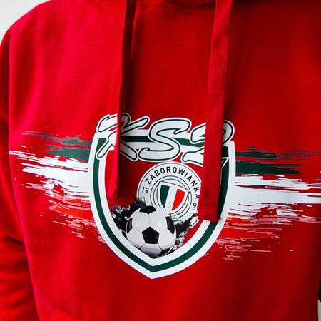 Bluza z kapturem ZABOROWIANKA czerwona – bawełniana kangurka z nadrukiem grafiki dla kibiców i zawodników Zaborowa