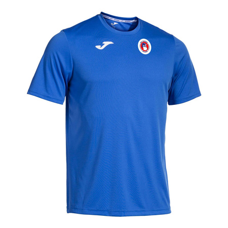 Zestaw meczowy SOKÓŁ KOŁBIEL – koszulki czerwona i niebieska, spodenki, getry, personalizowany numer