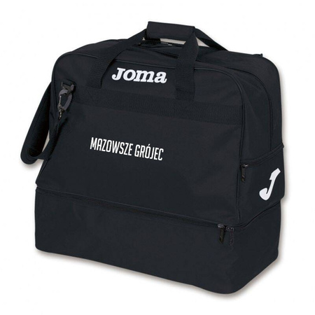 Torba JOMA MAZOWSZE GRÓJEC – treningowa z nadrukiem nazwy, poliamid, podwójne dno, personalizowana, czarna