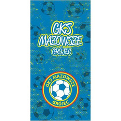 Ręcznik MAZOWSZE GRÓJEC 1-strona – mikrofibra z nadrukiem sublimacyjnym logo i napisem, w barwach niebiesko-żółtych dla kibiców