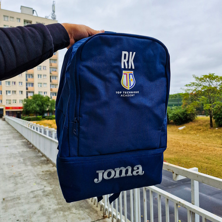 Plecak Top Technique Academy granatowy – plecak sportowy z herbem klubu i inicjałami zawodnika