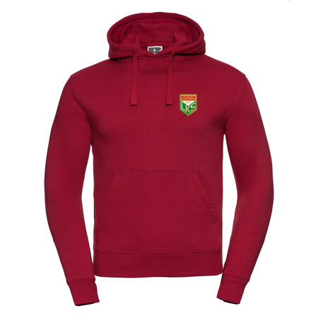 Bluza z kapturem MAZUR KARCZEW czerwona – wszyty herb, nadruk DTF, barwy klubowe