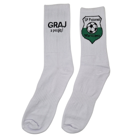 Skarpety POLONEZ WARSZAWA bawełniane z tkanymi napisami i herbem