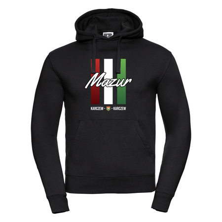 Bluza z kapturem MAZUR KARCZEW czarna – nadruk DTF, barwy klubowe, bawełna