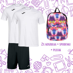 Zestaw szkolny JOMA – białe koszulki i czarne spodenki w zestawie z plecakiem Metaverse