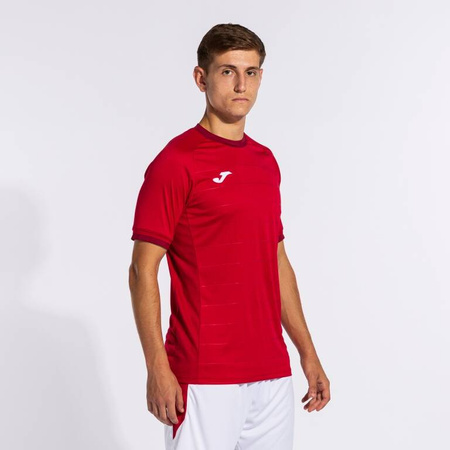 Koszulka piłkarska Joma Gold V 103239.600 - czerwona, krótki rękaw, materiał z recyklingu, prążkowany kołnierz, t-shirt do piłki nożnej i futsalu
