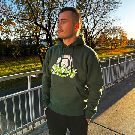 Bluza z kapturem POLONEZ WARSZAWA zielona – bawełniana z nadrukiem DTF