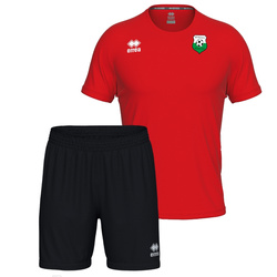 Komplet treningowy POLONEZ WARSZAWA czerwony — koszulka z herbem 3D i czarne spodenki