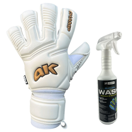 Rękawice 4Keepers Champ Gold VII RF2G junior z płynem do czyszczenia rękawic gratis - białe rękawice bramkarskie w rozmiarach juniorskich