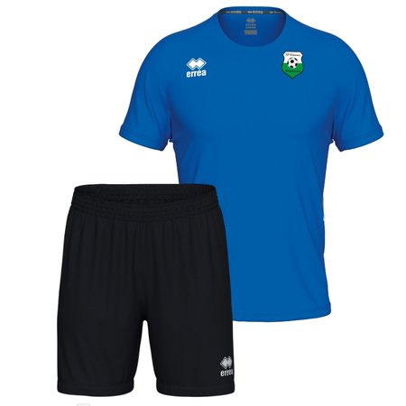 Komplet treningowy POLONEZ WARSZAWA niebieski — koszulka z herbem 3D i czarne spodenki