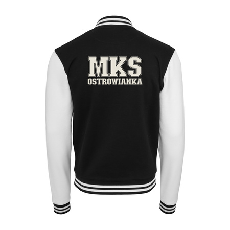Bluza College MKS OSTROWIANKA czarno-biała z nadrukiem herbu i logo – kurtka sportowa dla kibiców z bawełny premium