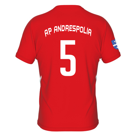Koszulka meczowa AP Andrespolia czerwona – herb klubu i gminy, napis i numer na plecach
