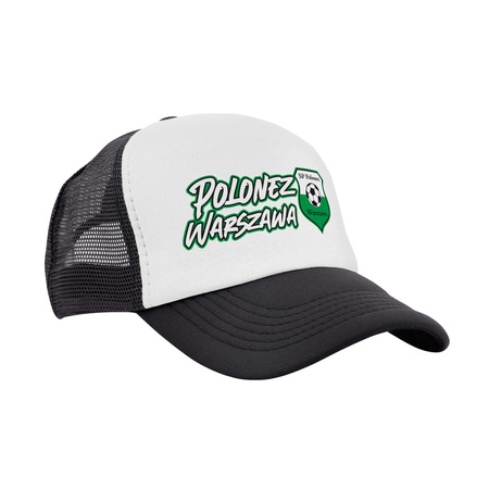 Czapka trucker POLONEZ WARSZAWA czarna z białym panelem – nazwa i herb klubu