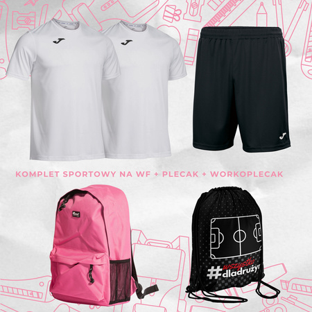 2x koszulka + spodenki komplet sportowy JOMA na WF strój sportowy do szkoły na zajęcia wychowania fizycznego + plecak szkolny + workoplecak ONZE mini