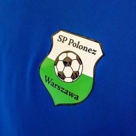 Komplet treningowy POLONEZ WARSZAWA niebieski — koszulka z herbem 3D i czarne spodenki
