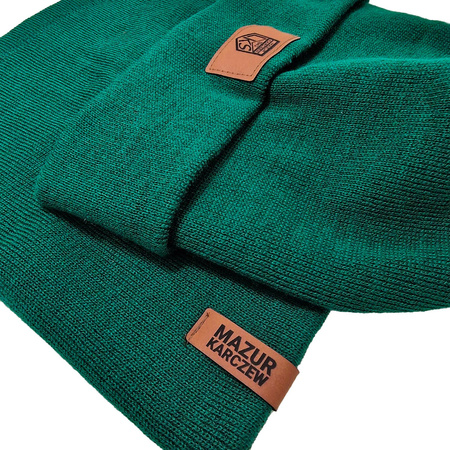 Zestaw zimowy czapka + komin MAZUR KARCZEW – zielony, naszywka klubowa, ciepły