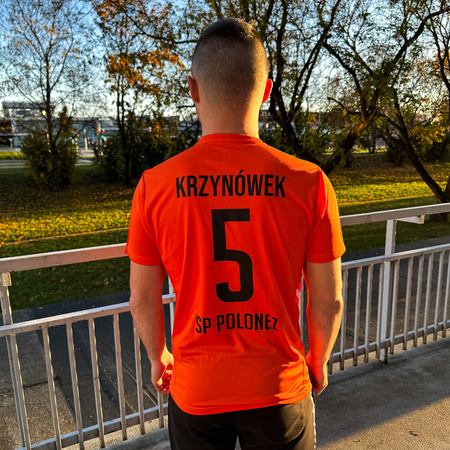 Koszulka meczowa POLONEZ WARSZAWA pomarańczowa — herb żakardowy, nadruk nazwiska, numeru i nazwy klubu na plecach