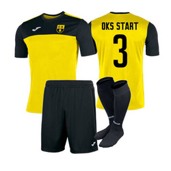 Komplet meczowy OKS START OTWOCK – koszulka z numerem i herbem, spodenki, getry dla zawodników, personalizowany