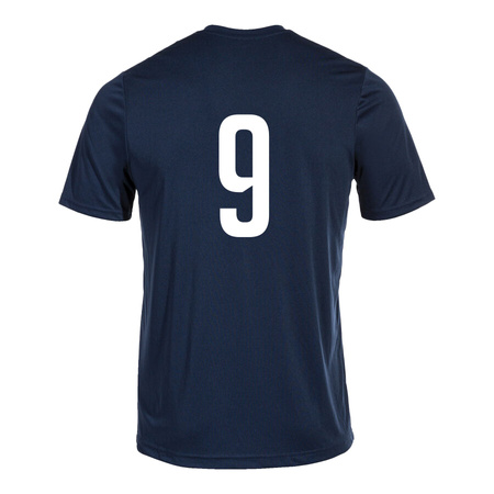 Koszulka meczowa Top Technique Academy granatowa – z przodu herb klubu i miasta oraz logo sponsora, a na plecach duży numer