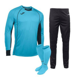 Zestaw bramkarski Joma Protec turkusowy - trójczęściowy komplet z długim rękawem, spodnie z ochraniaczami, profesjonalne getry, zwiększona ochrona, kontrastowy design