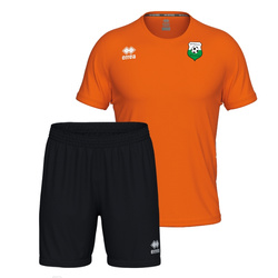Komplet meczowy POLONEZ WARSZAWA pomarańczowy — czarne spodenki i koszulka z personalizacją