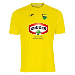 Koszulka Joma MKS Ostrowianka Kruger żółta z nadrukami herbu i sponsora – personalizowana odzież sportowa dla zawodników