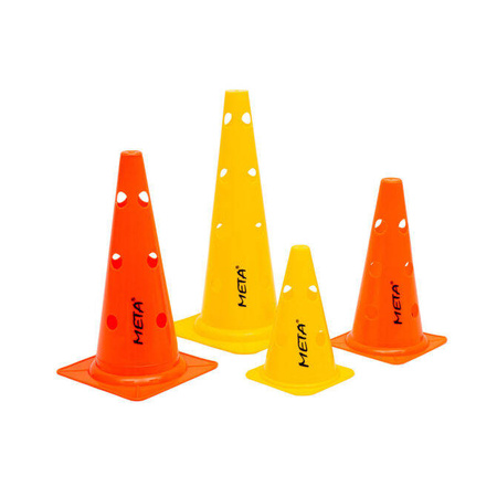 Pachołek z otworami META 30cm 2006001206Y – żółty pachołek treningowy do ćwiczeń manewrowania i przeszkód