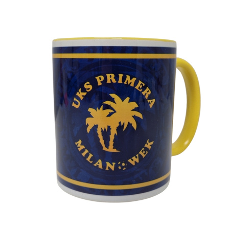 Kubek UKS PRIMERA z nadrukiem – ceramiczny z herbem i w klubowych barwach