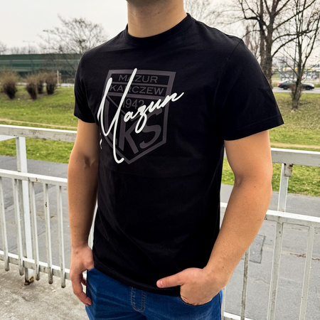 Koszulka lifestyle MAZUR KARCZEW czarna – nadruk DTF, napis i herb, barwy klubowe