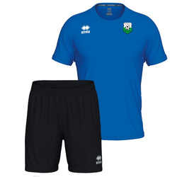 Komplet treningowy POLONEZ WARSZAWA niebieski — koszulka z herbem 3D i czarne spodenki