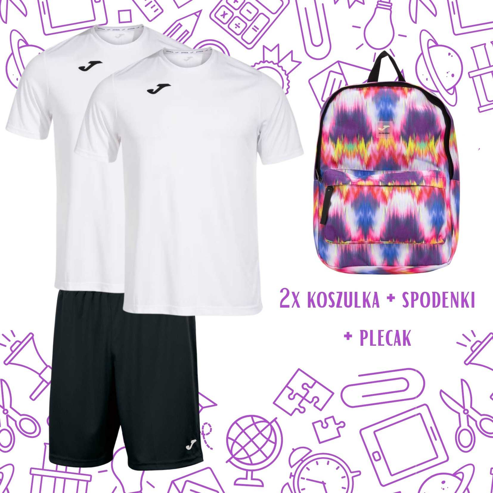 Białe koszulki i czarne spodenki w zestawie z plecakiem Metaverse