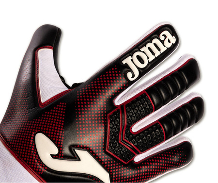 Rękawice bramkarskie Joma Hunter JR 400909.106 - lateksowa powłoka, ergonomiczny krój, regulowane zapięcie, zwiększona przyczepność, czerwono-biało-czarny design