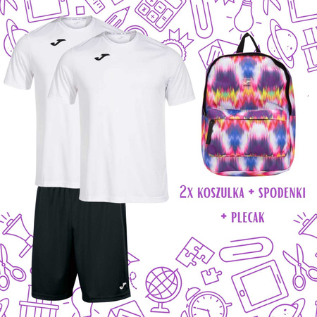 Zestaw szkolny JOMA – białe koszulki i czarne spodenki w zestawie z plecakiem Metaverse
