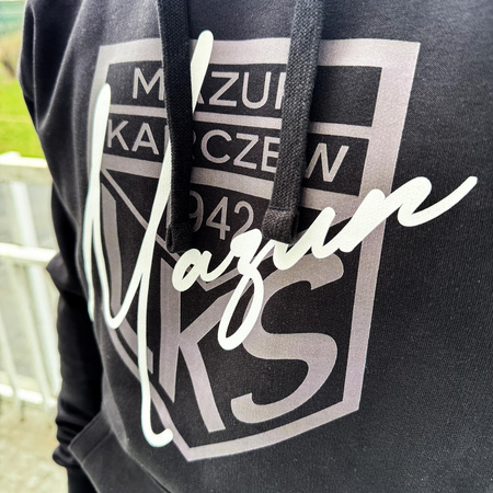 Bluza z kapturem MAZUR KARCZEW czarna – nadruk DTF, napis i herb, barwy klubowe