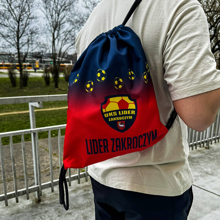 Worek na plecy LIDER ZAKROCZYM – indywidualny wzór sublimacyjny z logo klubu, lekki i praktyczny, wysyłka w 2 dni