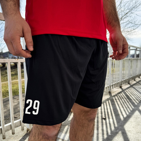Komplet meczowy SPARTA LEONCIN – koszulka z herbem DTF, numer, spodenki i getry czarne, personalizowany