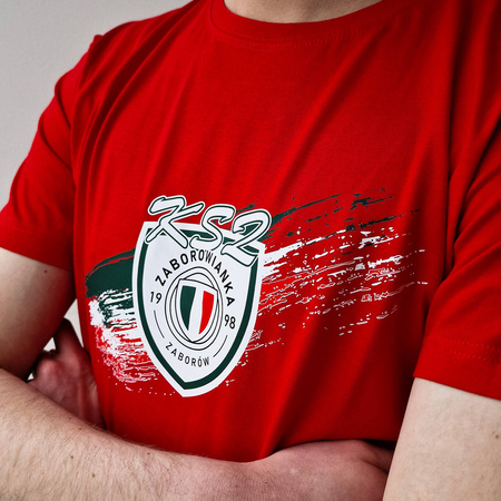 Koszulka lifestyle ZABOROWIANKA czerwona – bawełniany t-shirt z nadrukiem grafiki dla kibiców i zawodników Zaborowa