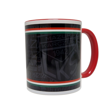 Kubek MAZUR KARCZEW z czerwonym środkiem – ceramiczny z herbem i klubowym motywem