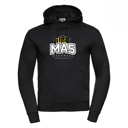 Bluza z kapturem MAKOWSKA AKADEMIA SPORTU czarna – bawełniana kangurka z nadrukiem DTF grafiki klubu, personalizowana