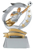 Statuetka piłkarska 61409 H15 – trofeum z bramkarzem w akcji, srebrno-złote wykończenie, 15 cm