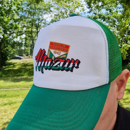 Czapka trucker 3803 MAZUR KARCZEW biało-zielona – sublimacja, barwy klubowe
