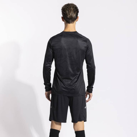 Zestaw bramkarski Joma Zamora IX 103730.100 - trójczęściowy komplet męski, czarna koszulka z długim rękawem, elastyczne szorty, profesjonalne getry, sublimowany wzór